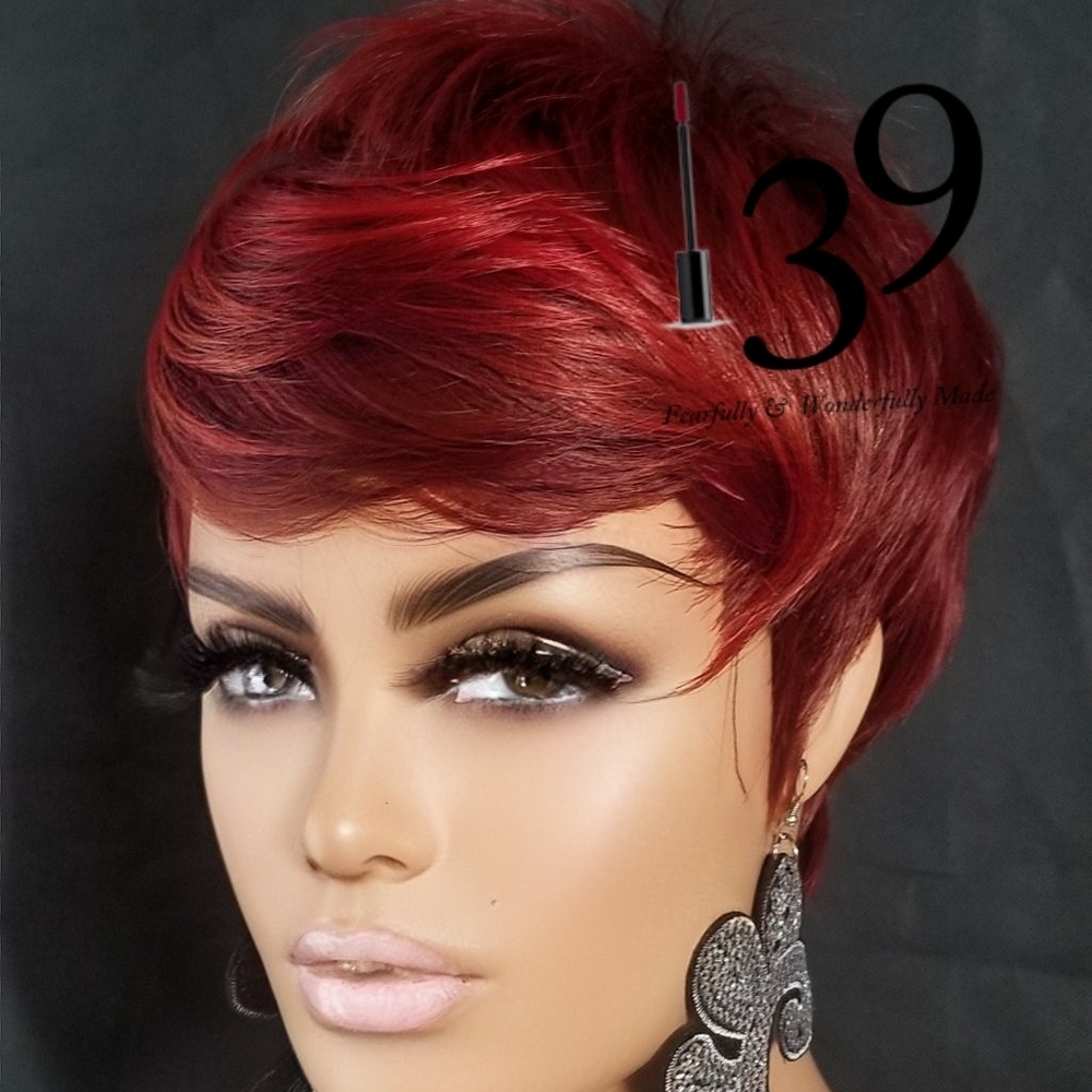 Red hot pixie wig with bangs - Picture 4 of 5
